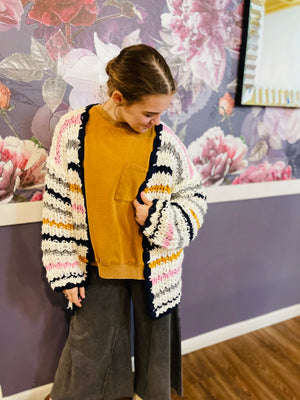 Striped Hand Knit Slouchy Cardigan