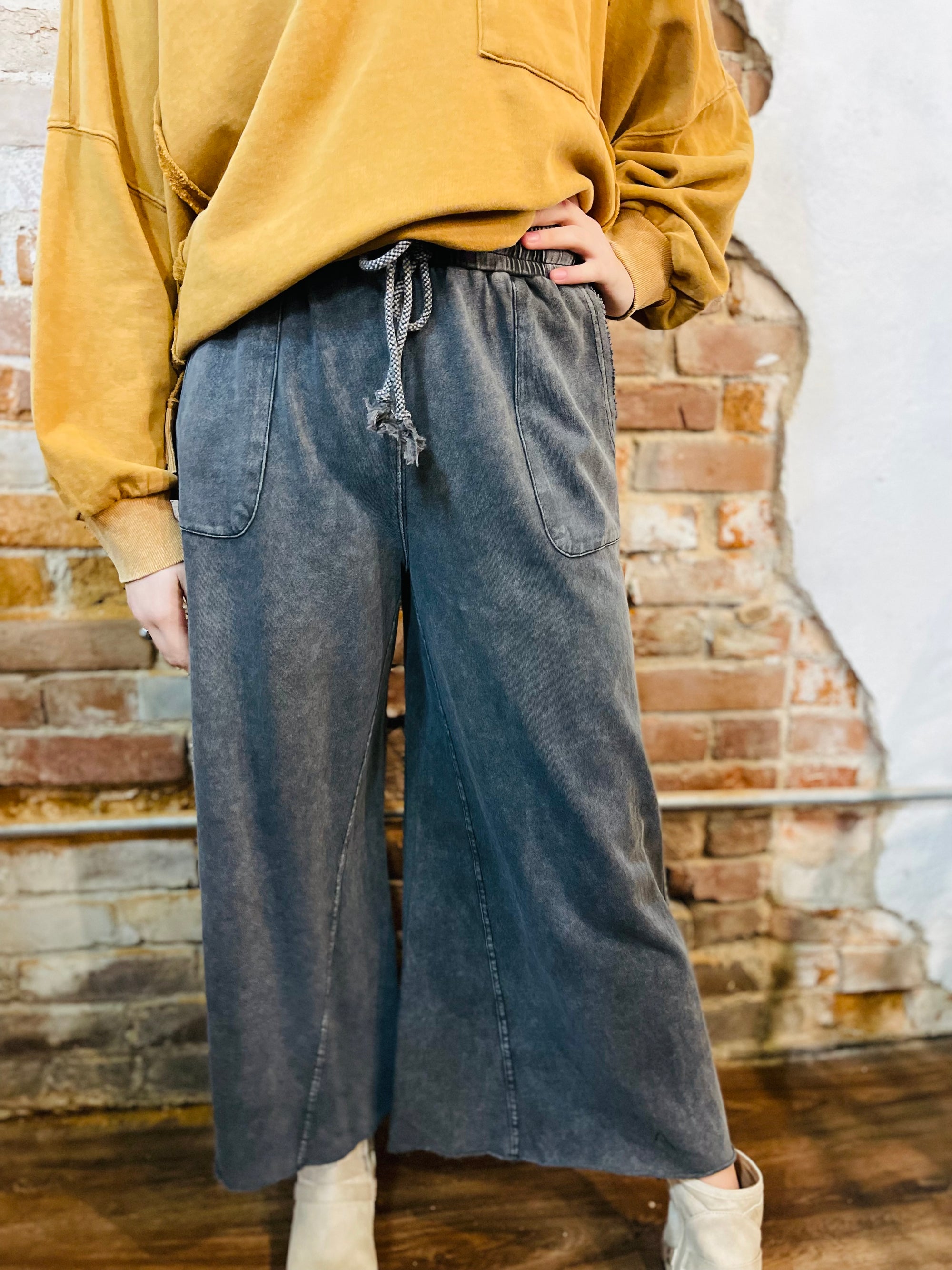 Mineral Wash Terry Knit Wide Leg Pant