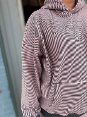 Le Lis Pink + Charcoal Striped Soft Hoodie Top