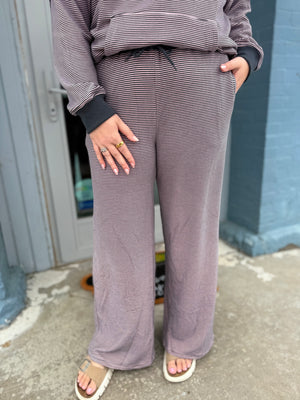 Le Lis Charcoal + Pink Striped Soft Wide Leg Pant