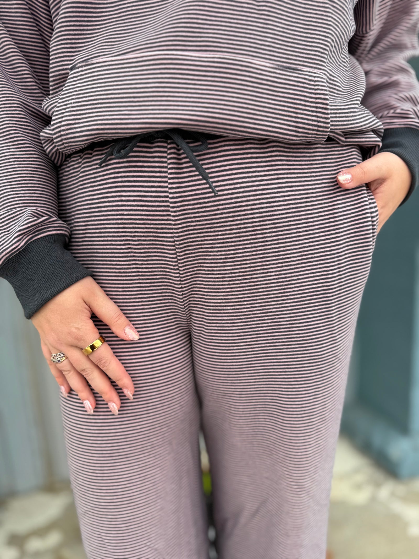 Le Lis Charcoal + Pink Striped Soft Wide Leg Pant