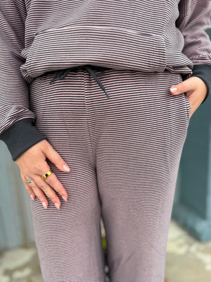 Le Lis Charcoal + Pink Striped Soft Wide Leg Pant