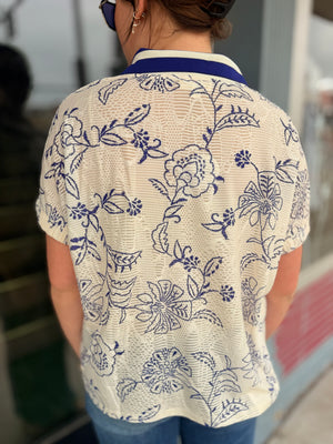 Oddi Printed Lace Short Sleeve Polo Top