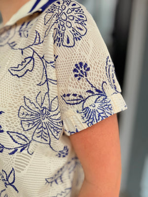 Oddi Printed Lace Short Sleeve Polo Top