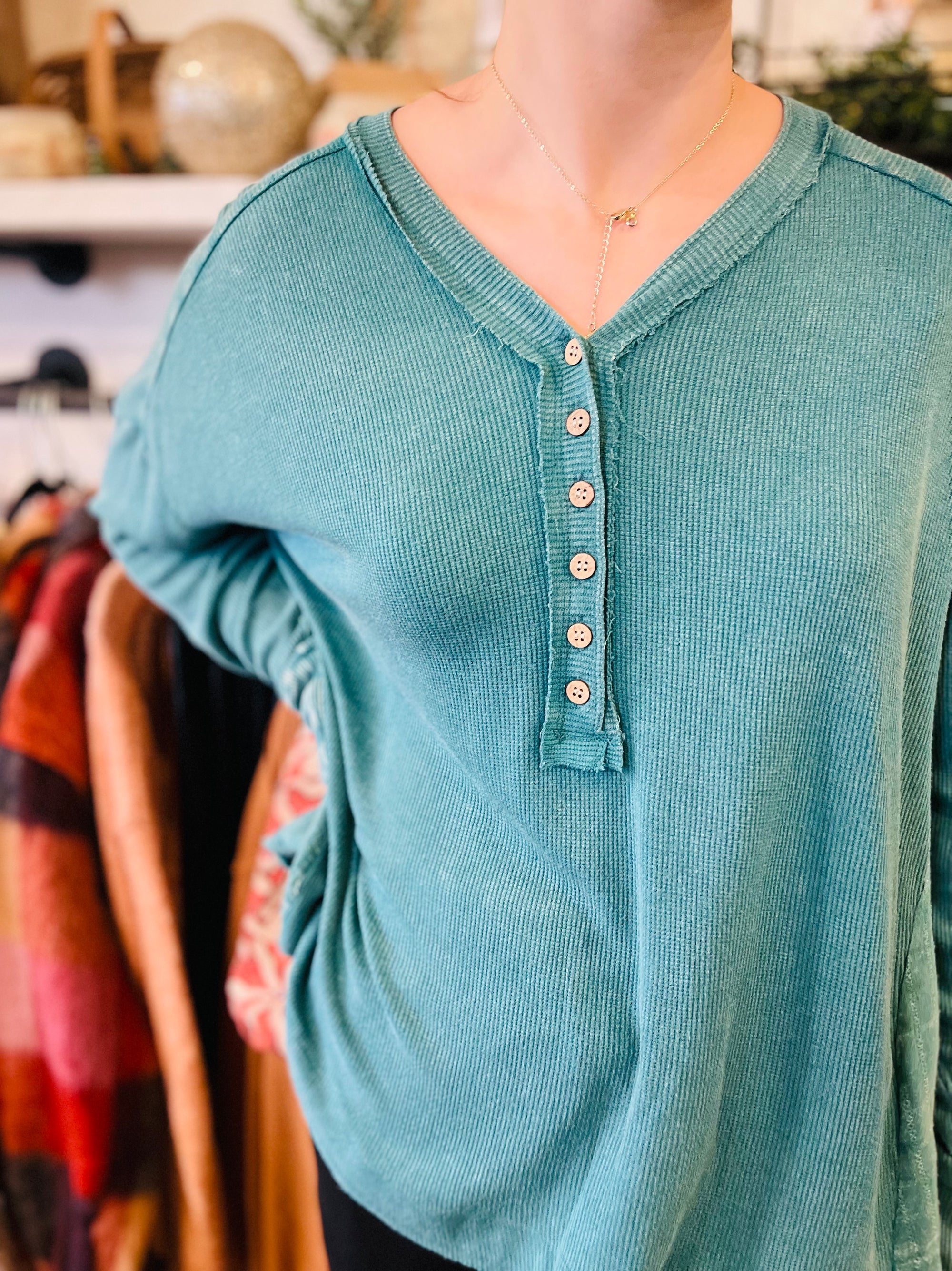 Teal Mineral Wash Thermal Henley