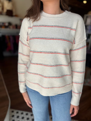 Staccato Oatmeal Dotted Stripe Fuzzy Sweater