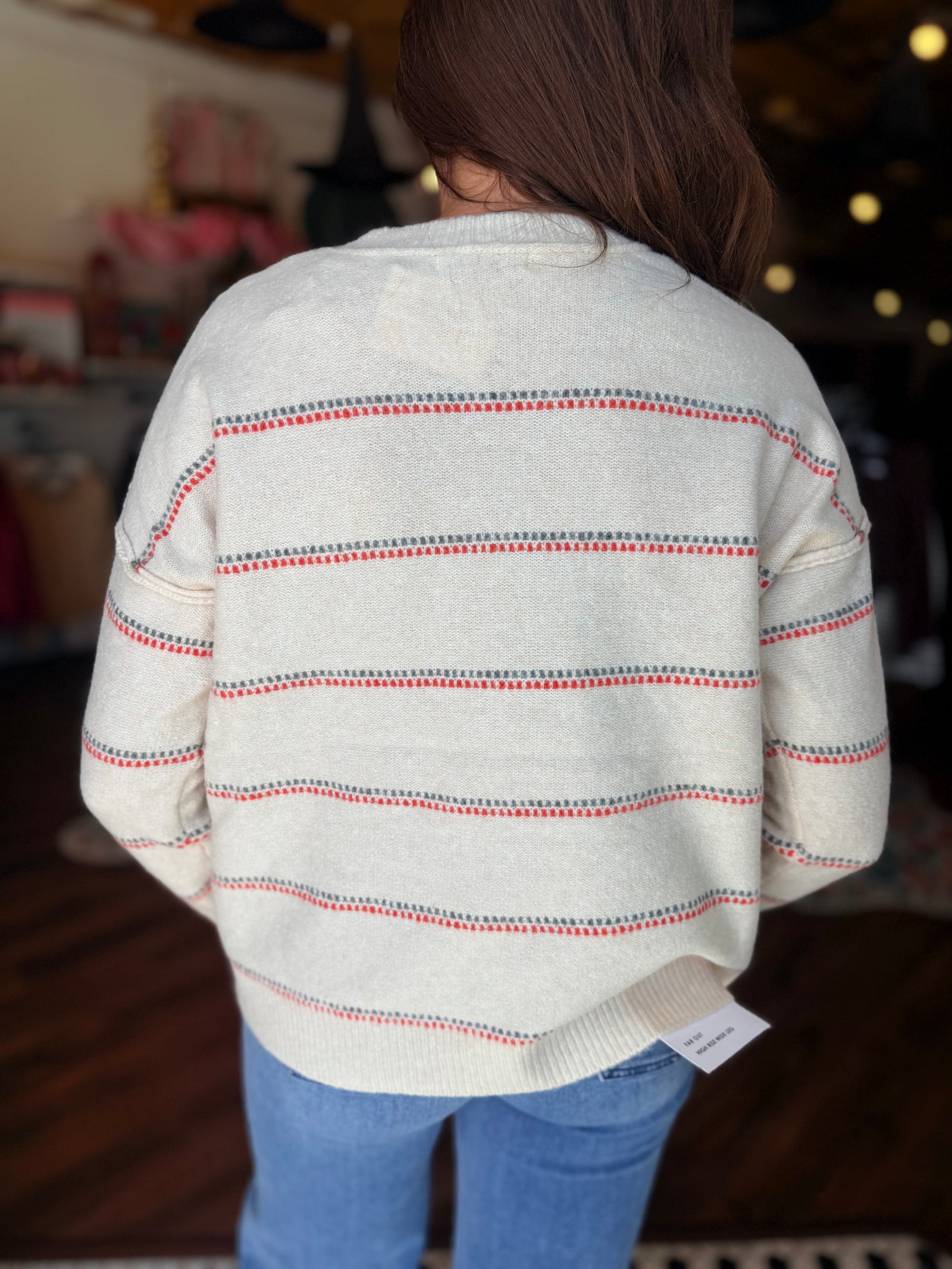 Staccato Oatmeal Dotted Stripe Fuzzy Sweater