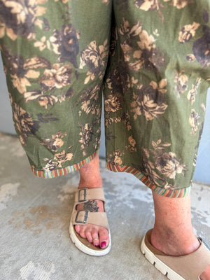 Easel Olive Denim Floral Mineral Wash Barrels