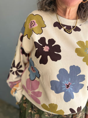 Easel Khaki Multi Color Floral Print Mineral Sweatshirt