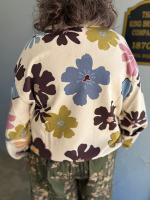 Easel Khaki Multi Color Floral Print Mineral Sweatshirt