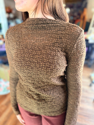 Doe & Rae Brown Lace Mock Neck Bell Sleeve Top