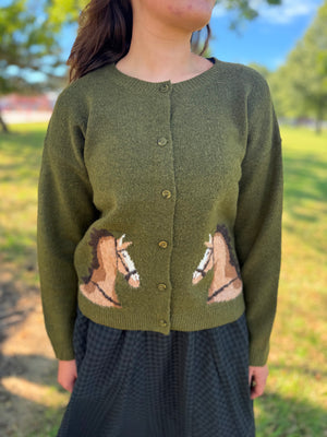 Staccato Olive Western Horse Button Up Cardigan