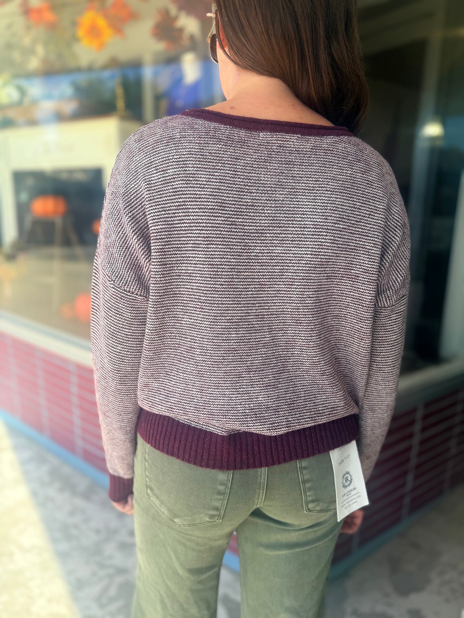 Staccato Plum + White Knit Cardigan w/ Multi Color Buttons