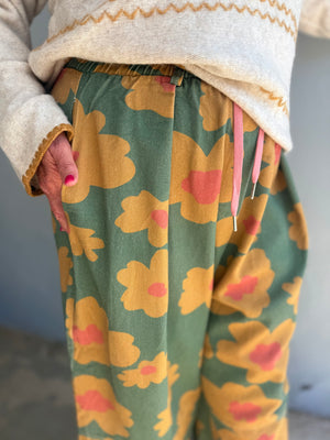 J.NNA Olive Jumbo Floral Denim Pants