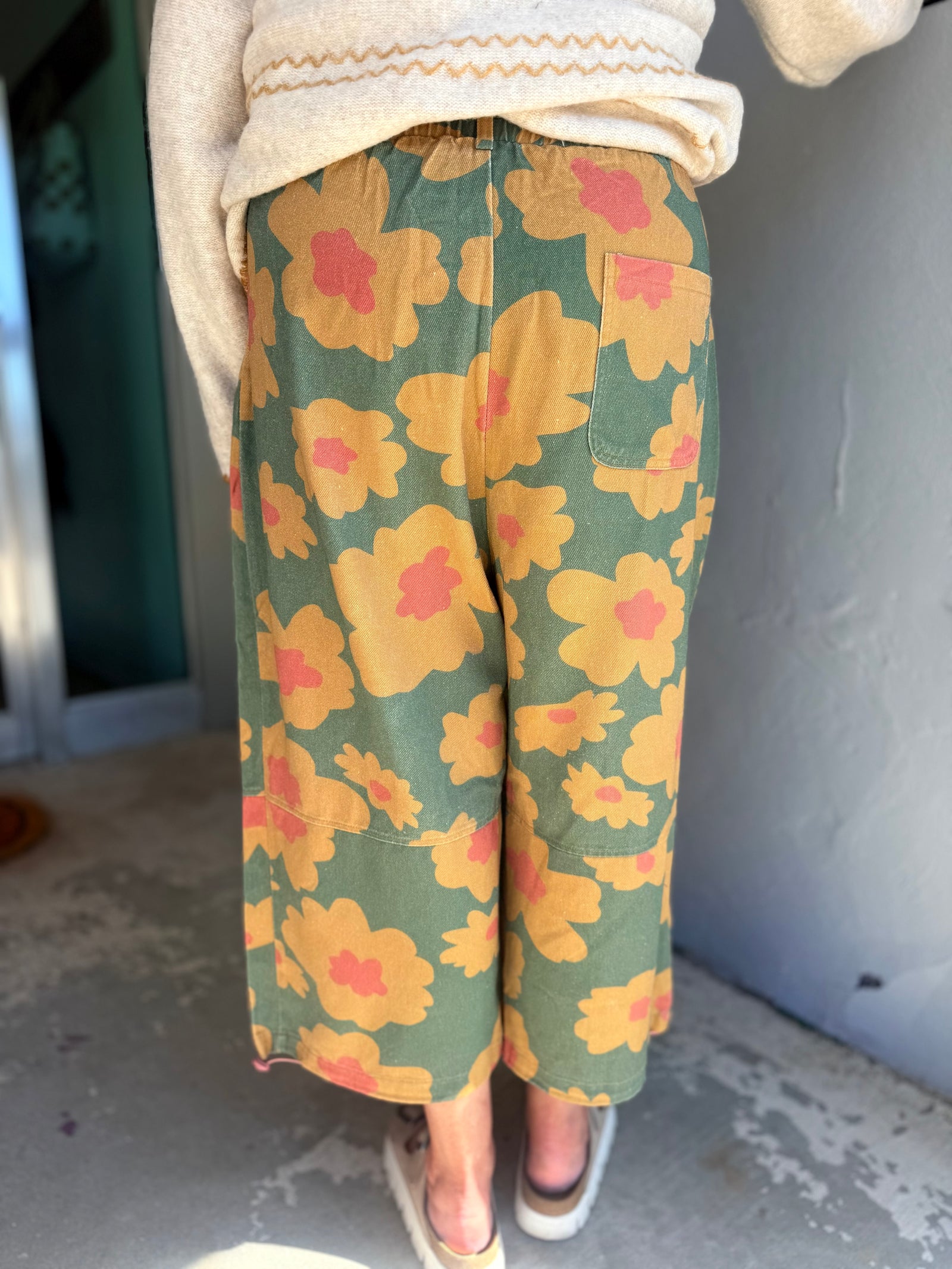J.NNA Olive Jumbo Floral Denim Pants