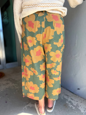 J.NNA Olive Jumbo Floral Denim Pants