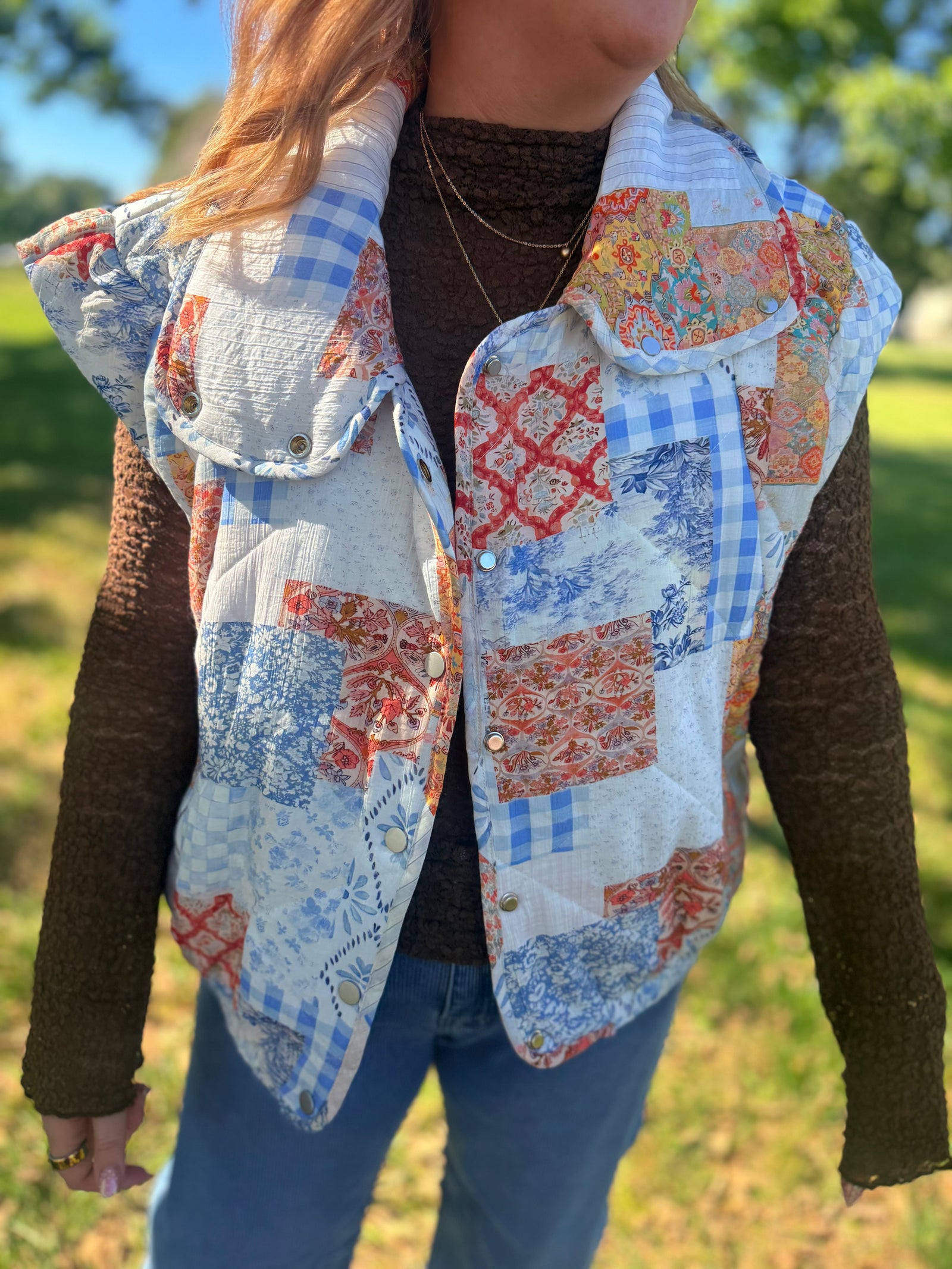 J.NNA White Mix Patchwork Puffer Vest