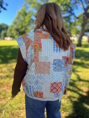 J.NNA White Mix Patchwork Puffer Vest