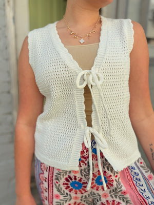 Staccato White Crochet Vest w/ Ties