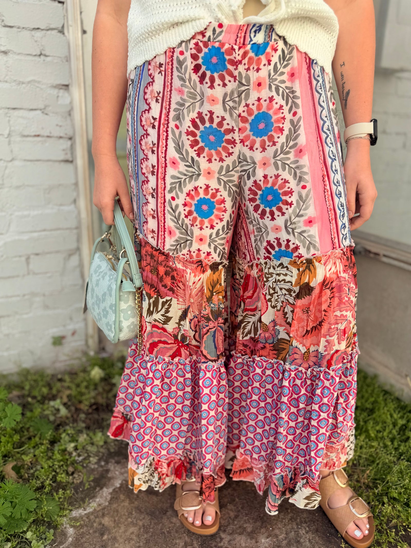 Pol Multi Pattern Woven Wide Leg Pants