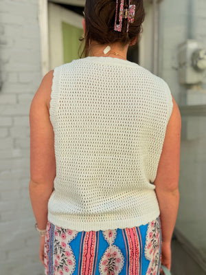 Staccato White Crochet Vest w/ Ties
