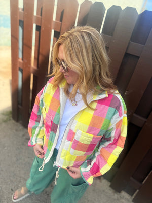 J.NNA Rainbow Plaid Quilted Jacket