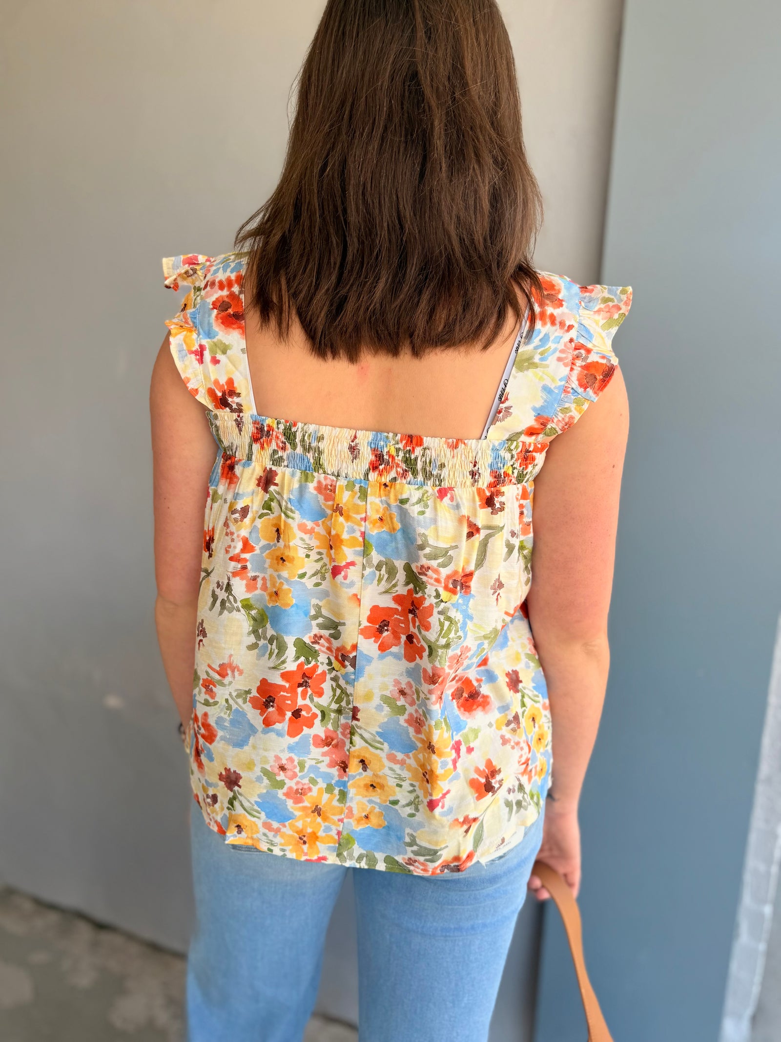 Staccato Vibrant Floral Square Neck Top w/ Ruffle Straps