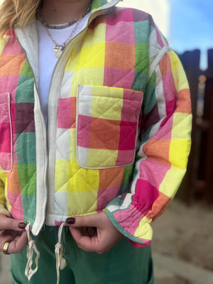 J.NNA Rainbow Plaid Quilted Jacket