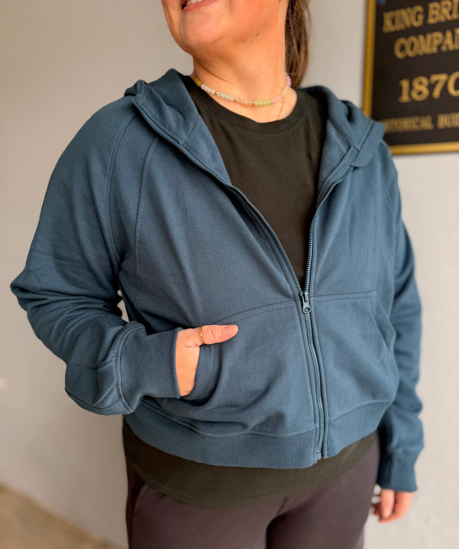 Mono B Navy Zip Up Hooded Fleece Jacket