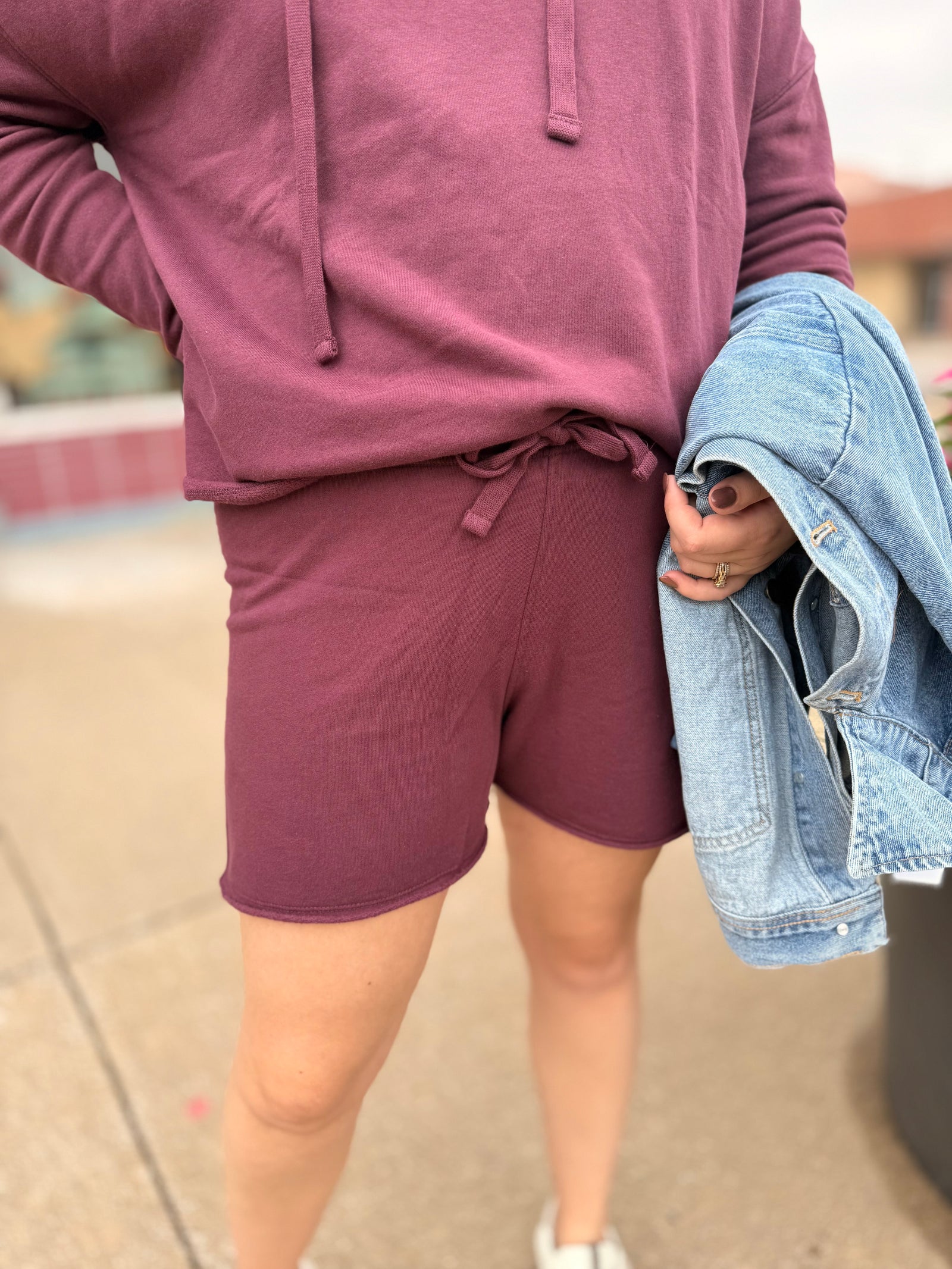 Mono B Dark Plum Mid-Rise Shorts