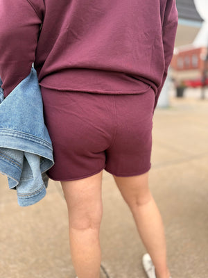 Mono B Dark Plum Mid-Rise Shorts