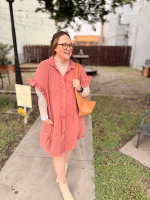 Brick Mineral Wash Cotton Gauze Midi Dress