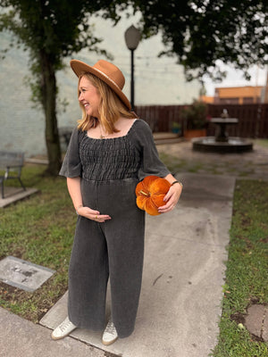 Black Mineral Wash Cotton Gauze Jumpsuit