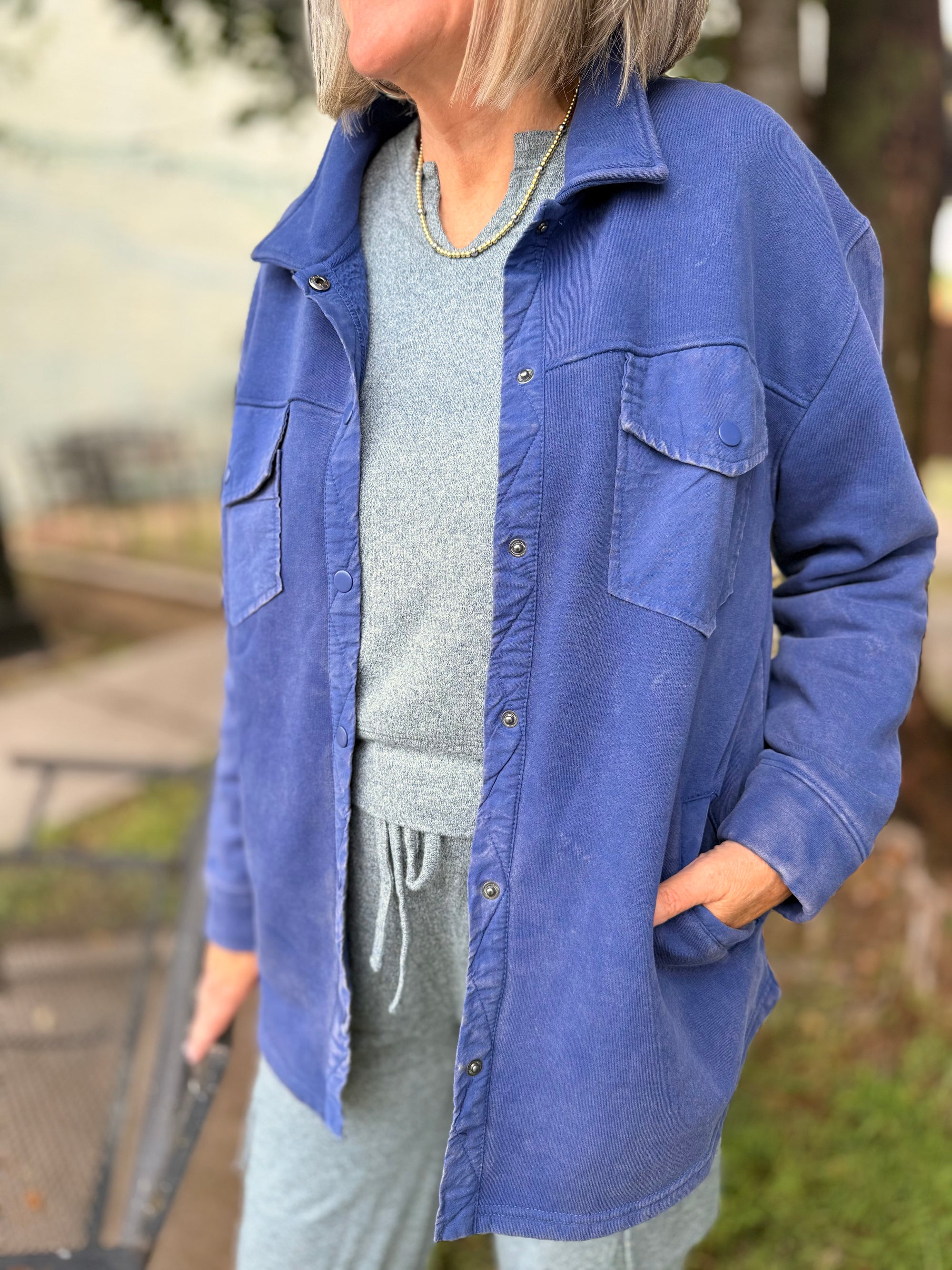 Mono B Blue Snap On Shacket