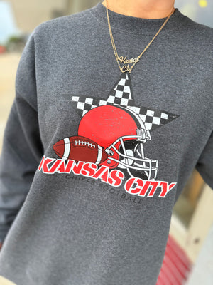 Checkered Kansas City Chiefs Football Charcoal Crewneck