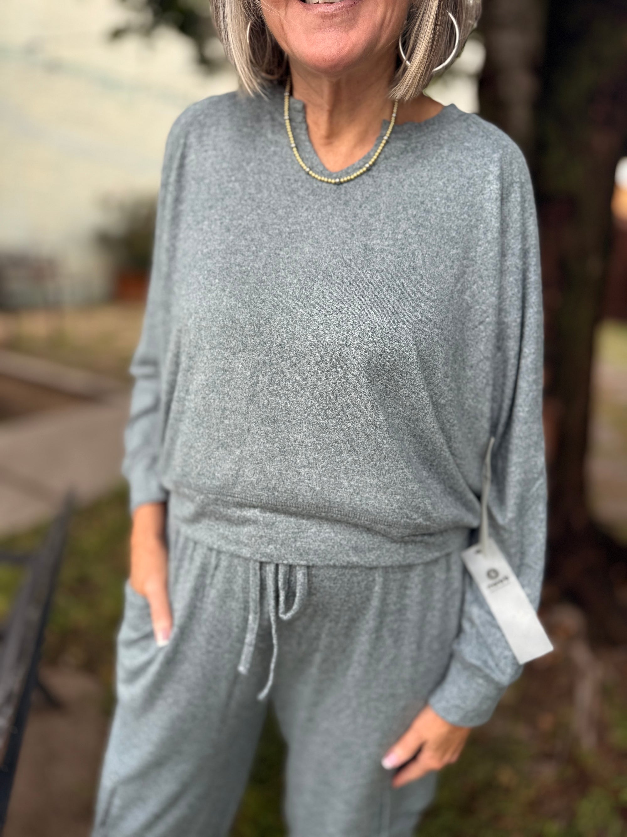 Mono B Navy Hacci Long Sleeve Henley Top