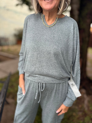 Mono B Navy Hacci Long Sleeve Henley Top