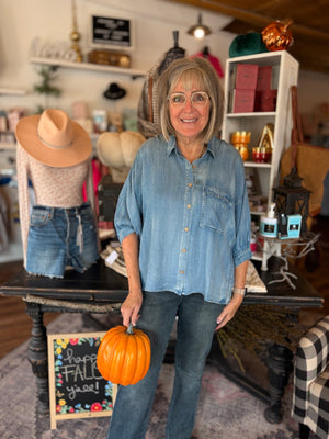 Washed Chambray Button Down Top