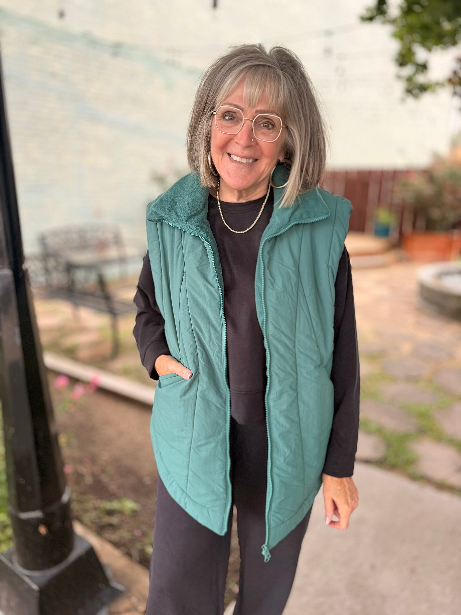 Mono B Pine Fleece Lined Long Puffer Vest