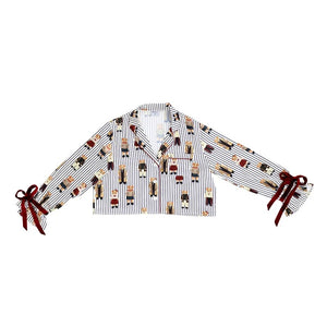Bella Sleep Blue Striped Bear Short Set Pajamas