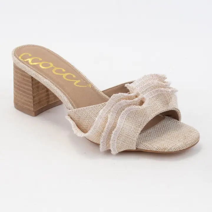 Natural Ruffle Open Toe Sandal w/ Heel