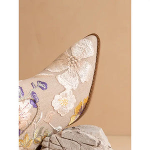 Taupe Floral Applique Western Boot