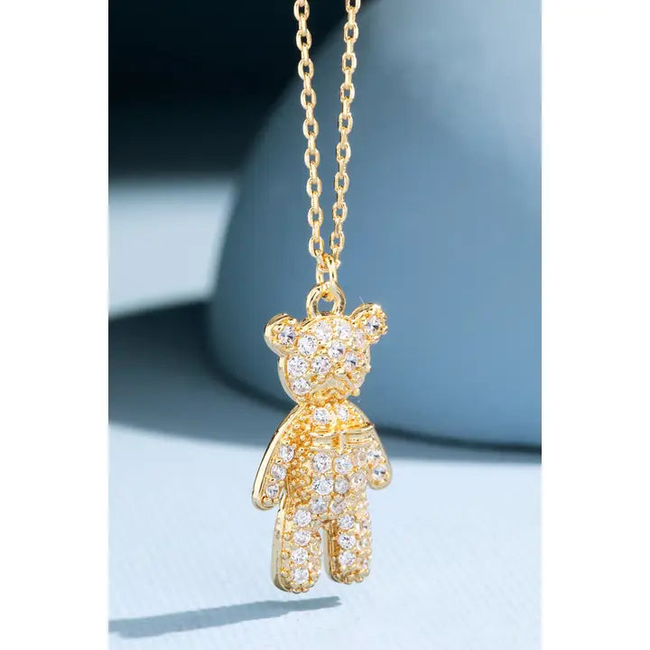 Crystal Teddy Bear Pendant Necklace