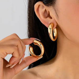 Gold-Tone Chunky Tubular Hoop Earrings