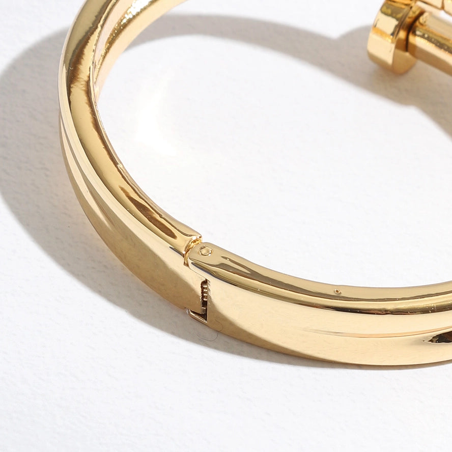 Nail Triple Line Gold Plated Bangle Bracelet