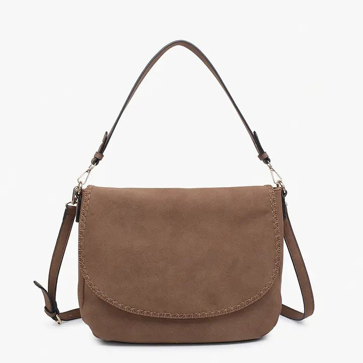 Jen & Co Jess Faux Suede Satchel w/ Whipstitch Flapover