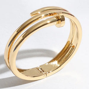 Nail Triple Line Gold Plated Bangle Bracelet