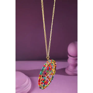 Multi Color Beaded Circle Pendant Necklace