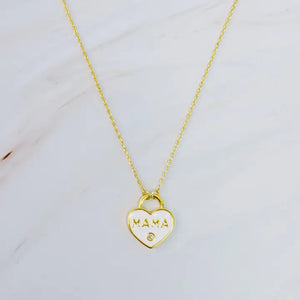 Gold + White Mama Heart Necklace