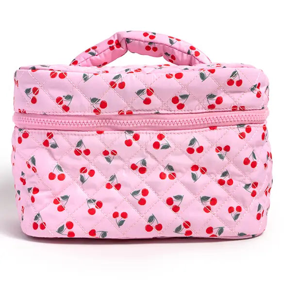 Cherry Quilted Makeup Bag